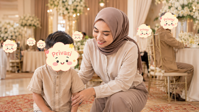 Fenny menjaga anak tetap tenang saat acara kondangan