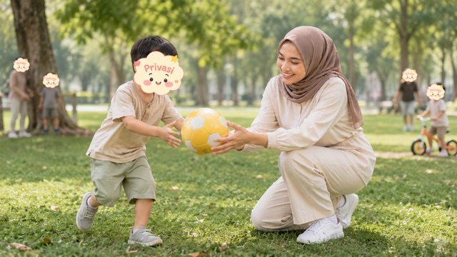 Fenny mendampingi anak saat keluar rumah